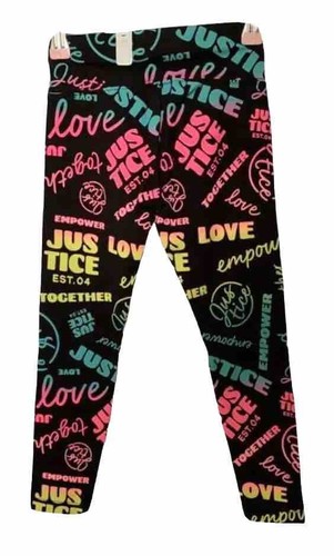Justice Girls Leggings Black 16/18 Plus Full Length Elastic Waist Colorful Logo - Picture 8 of 12