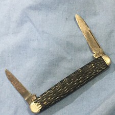 HAMMER BRAND Knife Made In USA 1945-55 2 Blade Jack Black Jigged Solid Handles