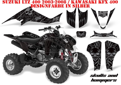 KIT GRÁFICO DE DECORACIÓN DE CARRERAS AMR ATV SUZUKI LTZ 400 Y KFX 400 CALAVERAS Y MARTILLOS B - Imagen 5 de 6
