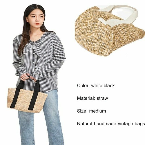 Damen Stroh Handtaschen Tragetasche WICKER Korb Rattan gewoben Taschen Strand - Bild 3 von 10