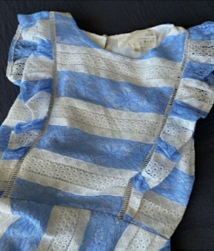 NWT J.O.A. Lace Ruffle Blue White stripe Mini Dress Size Medium - Picture 5 of 8