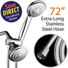 HotelSpa 30-Setting Dual Shower Heads Combo, 6 ft. Stainless Steel Shower Hose