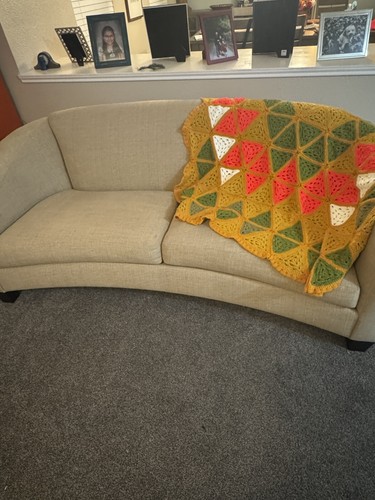 Triangle Afghan Crochet Granny Blanket Throw 73x55” Yellow Red Green Hand Made - Picture 2 of 7