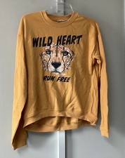 H M Graphics Crewneck Sweatshirt Youth 20 Women's S/M Yellow Mustard Long Sleeve