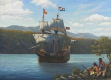 Ceramic Backsplash Tile Mural Nautical Sailing Ship - Half Moon On The Hudson