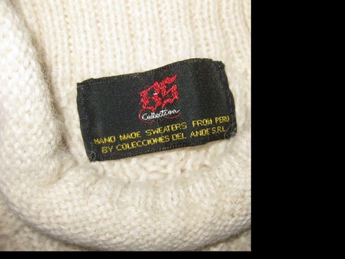 Peruvian Alpaca brown ivory womens mock turtleneck thick sweater S small chunky - Picture 3 of 5