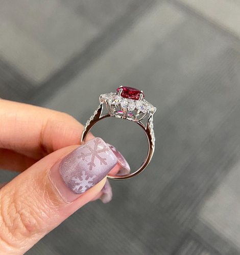 3.80 Ct Round Cut Certified Natural Ruby & Diamond Wedding Ring 14k White Gold - Picture 4 of 9