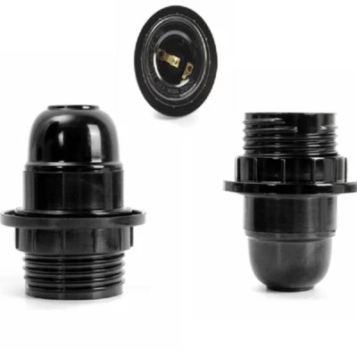 E27 Black Screw LED Light Plastic Pendant Socket Black Half-tooth Lamp Holder