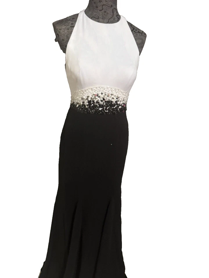 Vestido/vestido negro de malla recortada Carmen Marc Valvo usado talla 2 Foto 2 de 4