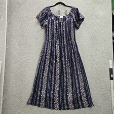 Old Navy Women Dress M Blue Floral A-Line Cottagecore Smocked Off The Shoulder