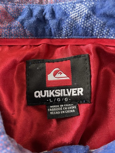 Quiksilver Snap Flannel Shirt Mens L / M Blue Plaid Surf Skater Grunge •Hole• - Picture 5 of 17