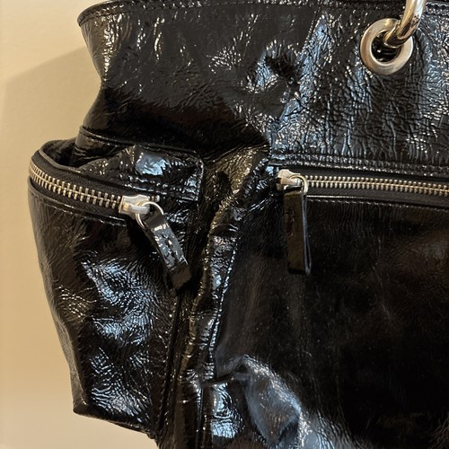 LA CANADIENNE Black Patent Leather Double Handle Bag Made In Italy - Picture 4 of 11