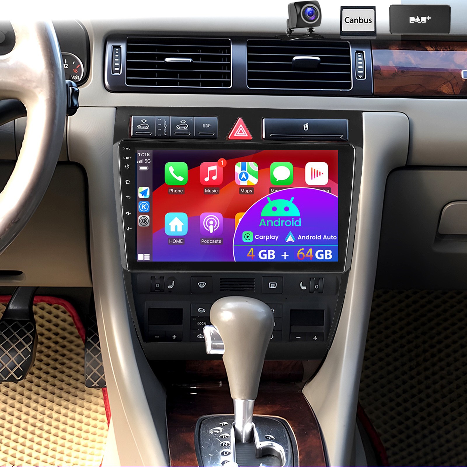 464GB Carplay Android Autoradio GPS WIFI DAB Für Audi A6 4B2 4B5 C5 1997-2005