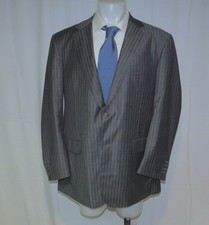David August Bespoke Gray Yacht Striped Two Button Suit Jacket 44L