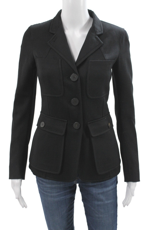 Burberry Womens Cotton Wool Button Down Blazer Black Size 2