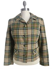 VTG PENDLETON Wool Plaid Blazer Jacket Green Gold Tartan Tailored SZ M