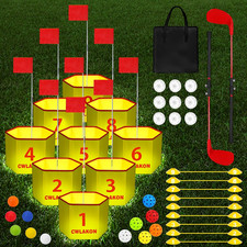 Backyard Golf Game with 2 Clubs Light, Yard Golf Game Glow in the Dark 9 Holes
