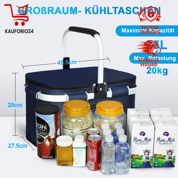 KüHltasche 35L Isoliert Einkaufskorb Picknickkorb Thermo Tasche FüR BüRo-image