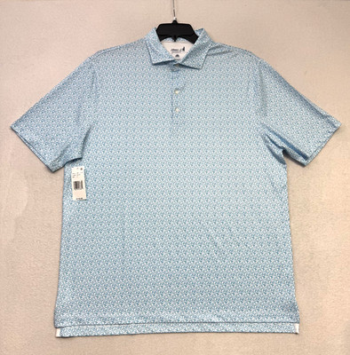 Johnnie-O Men s Performance Polo Grotto Micro Leaf Print Blue White LT $118 NWT