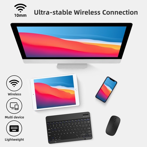 Bezprzewodowy zestaw klawiatury i myszy Bluetooth akumulator do iPada laptopa Mac PC - Zdjęcie 20 z 60