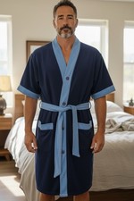 Mens Robe Vintage Terry Two-Tone Shaver Smoking Lounge Mod Blue