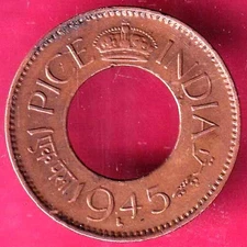 british india king george vi 1945 one pice copper coin#H2334