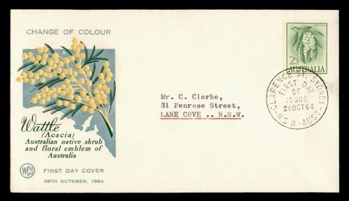 DR WHO 1964 AUSTRALIA FDC WATTLE FLOWER WSC CACHET 2.30 R42041
