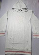 GUESS GIRLS GRAY PULLOVER HOODIE DRESS LOGO POCKETS COTTON FLEECE  Size 16