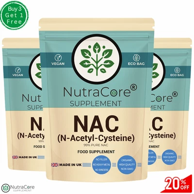 NUTRA CORE NAC (99% N-Acetil-Cisteina) Capsule-1000mg-Supporto Fegato e Polmone e Salute del Cervello