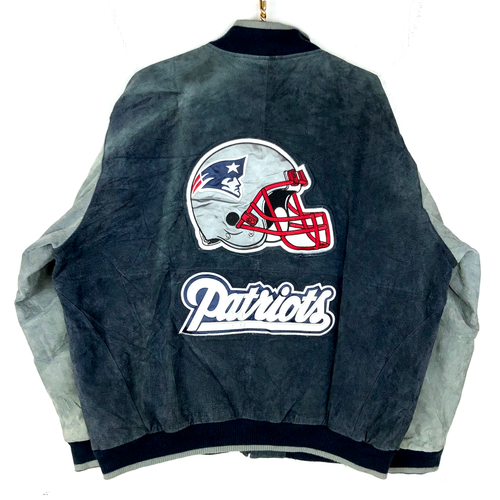 Vintage New England Patriots Leather Varsity Bomber Jacket 2XL Nfl