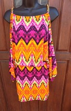 VA VA VOOM MINI DRESS COLD SHOULDER CHAIN STRAP SZ M GEOMETRIC MULTICOLOR NWOT