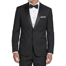 VINCI Men's Black Slim Fit Tuxedo Suit w/ Sateen Lapel  Trim - NEW