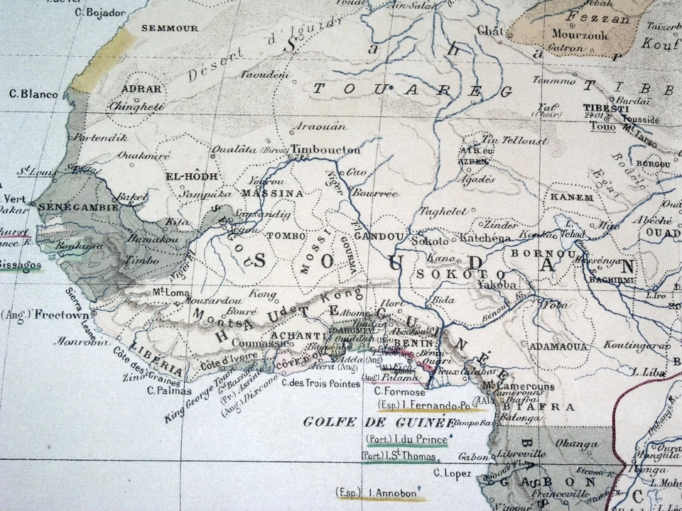 MAPA ANTIGUO DE ÁFRICA/COLONIAS BRITÁNICAS FRANCESAS ALEMANAS 1886 Foto 3 de 4