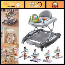 4-in-1 Baby Walker with Wheels, Adjustable Height, Music Toys Tray, Toddler Ac
