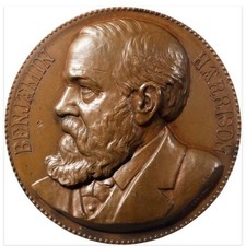 1889 President Benjamin Harrison Medal Bronze By Charles Barber / Julian PR -24