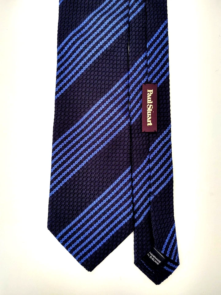 Corbata de seda PAUL STUART Garza Grossa granadina INGLATERRA a rayas negra/azul nueva sin etiquetas Foto 3 de 4
