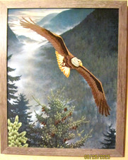 "MORNING FLIGHT' BEAUTIFUL CREWEL EMBOIDERY OF BALD EAGLE, 16 X 20 FRAMED