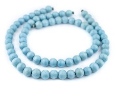 Light Blue Round Natural Wood Beads 12mm Large Hole 16 Inch Strand