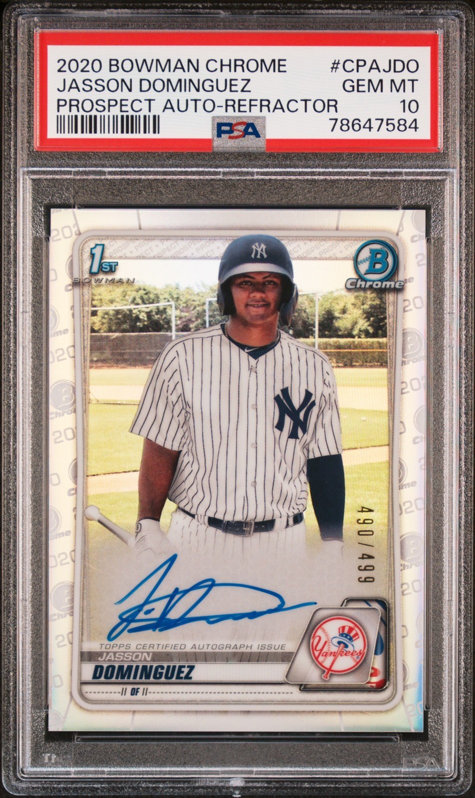 2020 Bowman Chrome Prospect Jasson Dominguez 1st Refractor /499 Auto PSA 10
