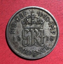 1938 British King George VI SILVER Sixpence! FINE! Old Coin!