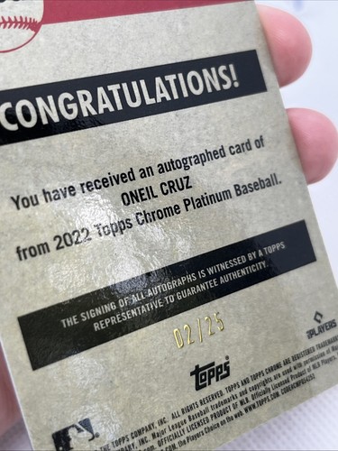 2022 Topps Chrome Platinum Anniv. ONEIL CRUZ Orange Refractor Auto #/25  READ - Picture 8 of 9