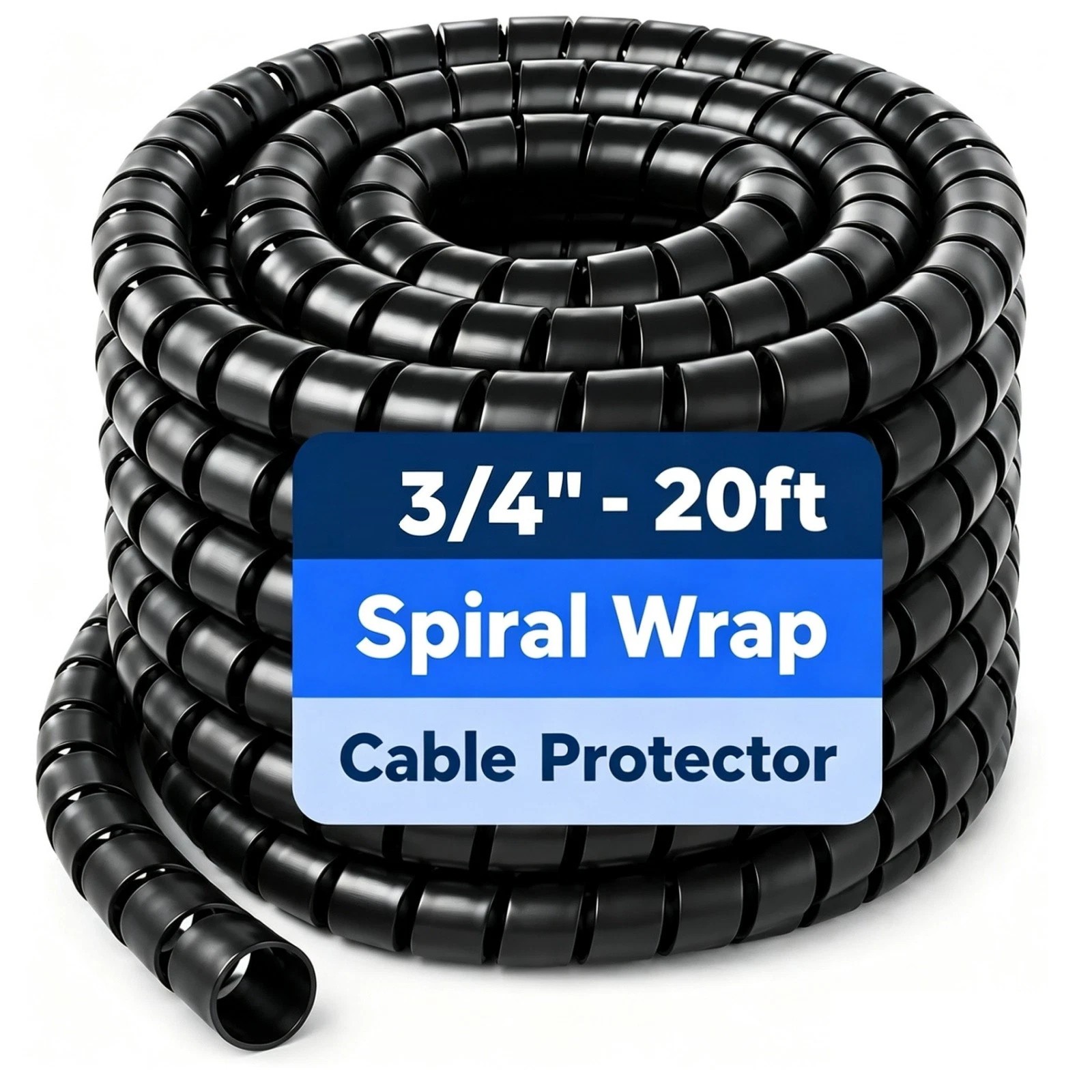 Spiral Wrap Hydraulic Hose Protector, 3/4" OD x 20 FT Heavy 3/4"-20ft, Black