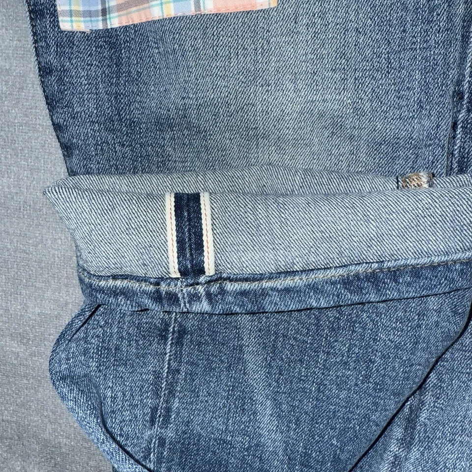 Pantalones de mezclilla con ribete Uniqlo para hombre 32x31 lavado claro recto elástico parcheado Kurt Cobain Foto 3 de 4