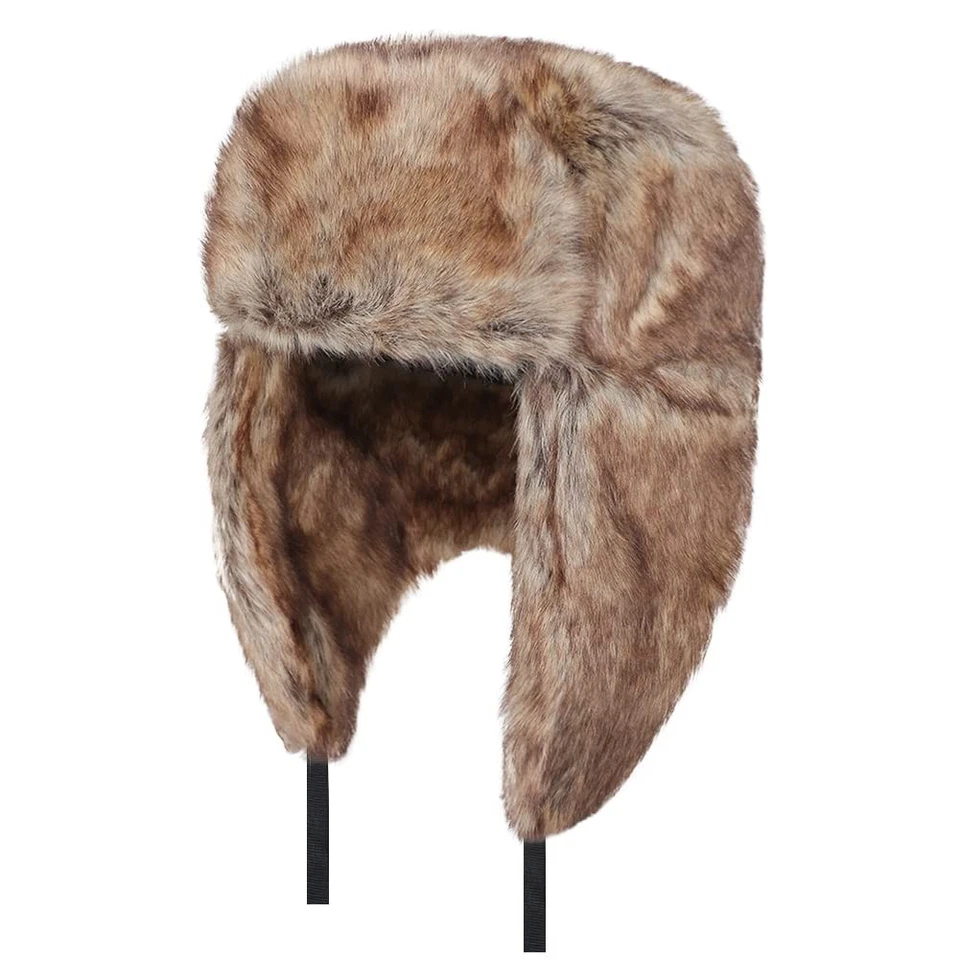 Homme Chapka Russe en Fausse Fourrure Chapeau Trappeur Hiver Chaud Bonnet Avi... - Photo 4/4