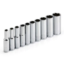 Powerbuilt 10 Piece 1/4 Inch Drive SAE 6 Point Deep Socket Set, Z-Drive Grips...