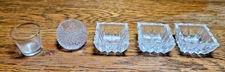 Lot of 4 Vintage Clear Glass Open Salt Cellars / Salt Dips & 1 Shot Glass