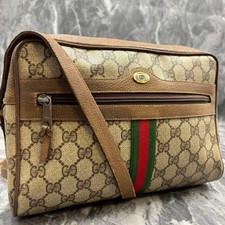 GUCCI 68.02.005 GG Sherry Line Shoulder Bag Brown Beige Leather Gold Hardware