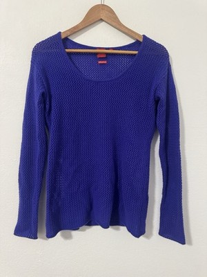 Saks Fifth Avenue Open Knit Cashmere Sweater Purple Scoop Neck Size Medium 