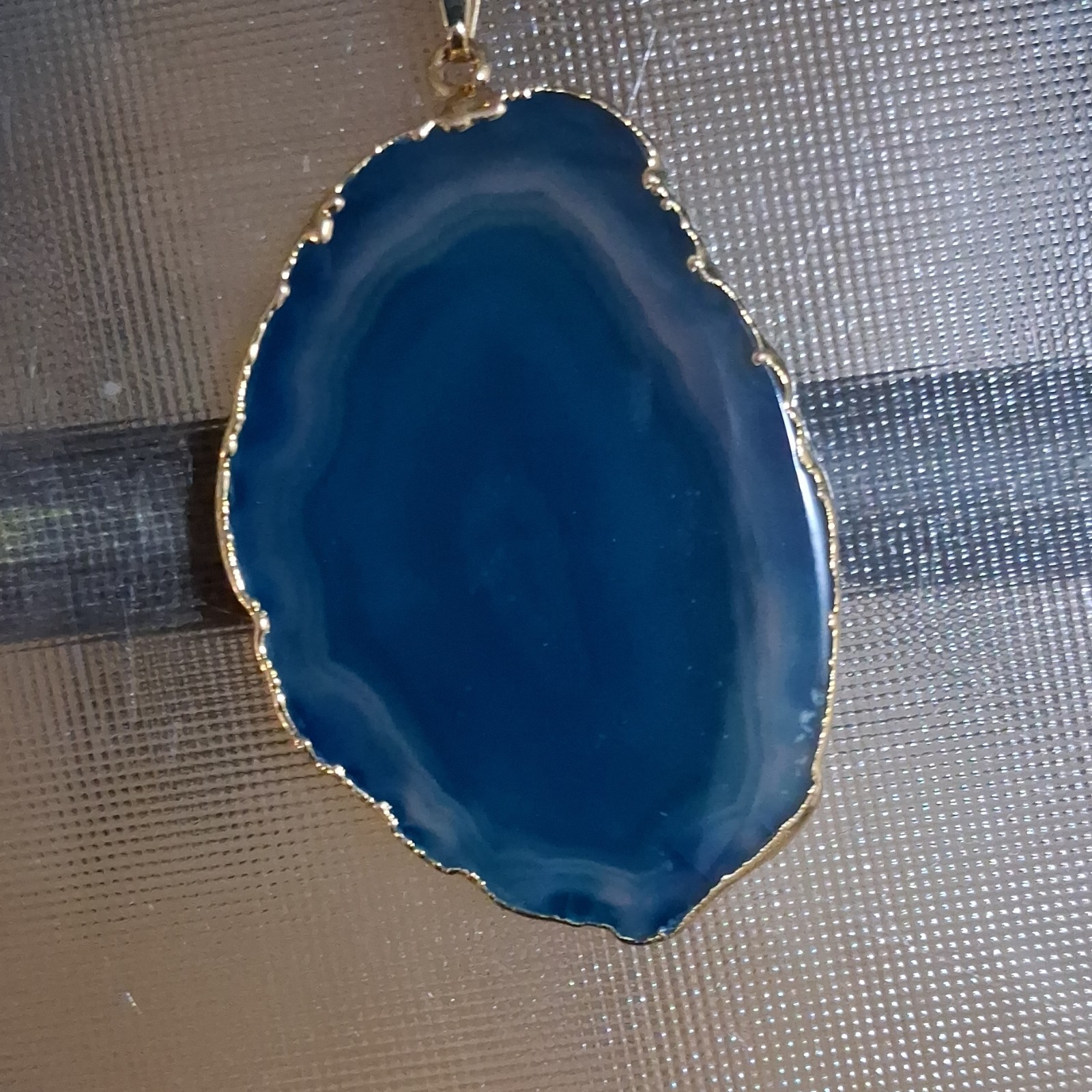 Blue Agate Oval Stone Charm Pendant Necklace Gold Tone Snake Chain