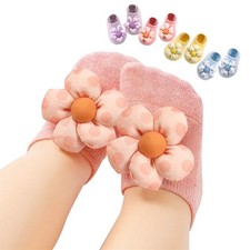 KEAINVRN 4Packs Baby Girls Socks,Flower Non-Slip Grips Babies Toddler Princess